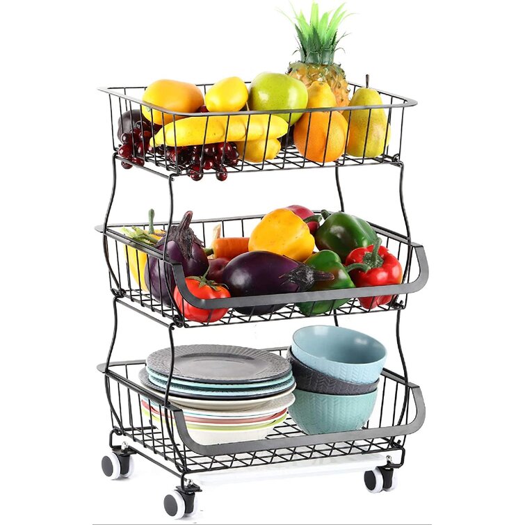 Rebrilliant Metal Wire Fruit And Vegetable Baskets3 Tier Stackable Storage Baskets With Rolling